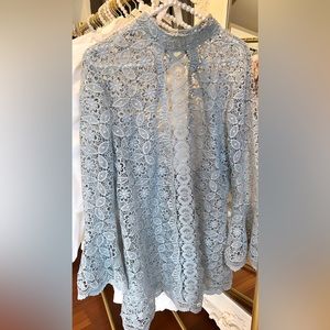 Free People Blue Guipure Lace Bell Sleeve Minidress Small
